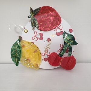 Piper K Fruit-Themed Strawberry Cherries Lemon Hair Claw Clips Set Red